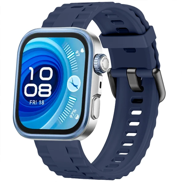 Huawei Watch Fit3 Fit 4 Fit 4 Pro İle Uyumlu GlacierFlex Metal Tokalı Spor Silikon Kordon  Lacivert ürün görseli 1