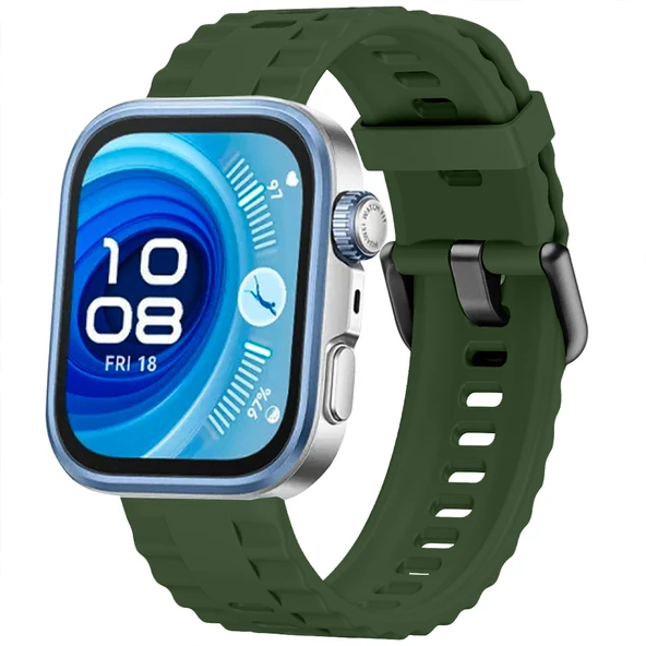 Huawei Watch Fit3 Fit 4 Fit 4 Pro İle Uyumlu GlacierFlex Metal Tokalı Spor Silikon Kordon  Haki ürün görseli 1
