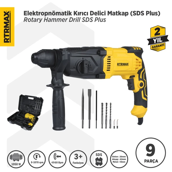 RTM2290 Elektropnömatik Sds Plus Kırıcı ve Delici 1050 W 3.0 Jul 26 mm ürün görseli 1