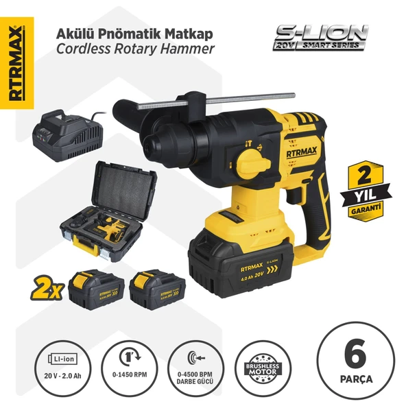 RTS5040 Şarjlı Sds Plus Kırıcı ve Delici Kömürsüz 1.8Jul 26mm 2x4 Ah 20V Çift Akü S-Lion - Akü Dahil ürün görseli 1