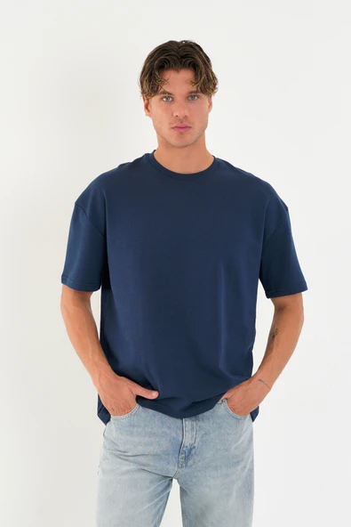 Blank Unisex Oversize Geniş Kesim Tişört %100 Pamuk Kalın Dokulu Bisiklet Yaka T-shirt ürün görseli 1