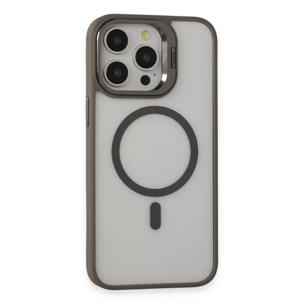 İPhone 15 Pro Uyumlu Kılıf ve Lens Magsafe Standlı Kamera Camlı Kapak ürün görseli 1