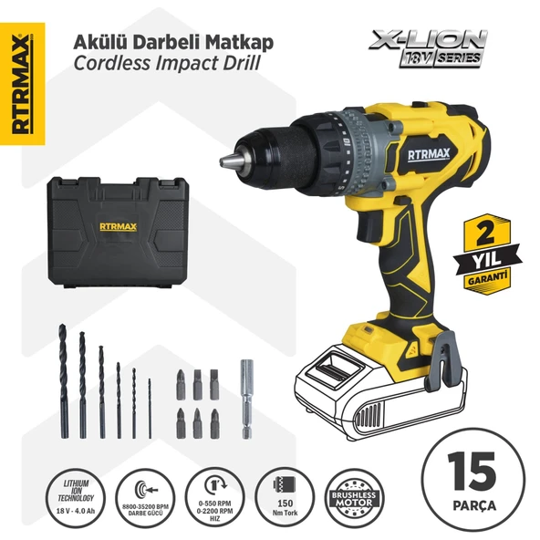 RTX3020B Şarjlı Darbeli Matkap Kömürsüz 150Nm - Akü Hariç ürün görseli 1