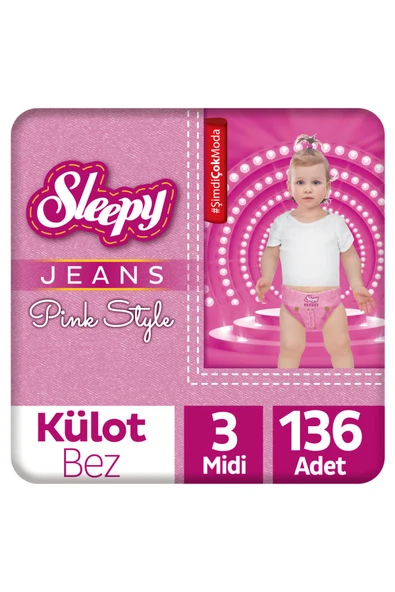 Sleepy Pink Jeans Külot Bez 3 Numara Midi 4’lü Jumbo 136 Adet ürün görseli 1