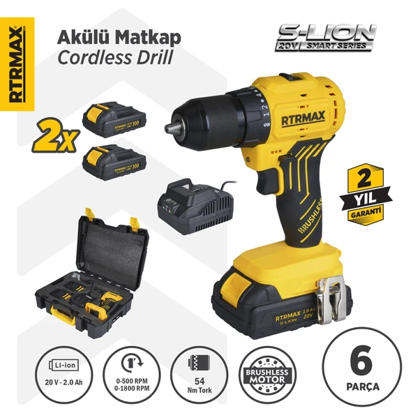RTS5010 Şarjlı Matkap Kömürsüz 54 Nm 2x2 Ah 20V Çift Akü S-Lion - Akü Dahil ürün görseli 1