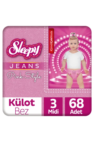 Sleepy Pink Jeans Külot Bez 3 Numara Midi 2'li Jumbo 68 Adet ürün görseli 1