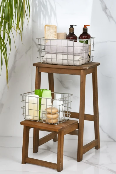 Çok Amaçlı 2li Organizer Sepet Masaüstü Düzenleyici Dekoratif Ev Ve Banyo Sepeti ürün görseli 1