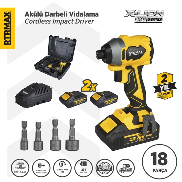 RTX3050 Şarjlı Torklu Vidalama Kömürsüz 230Nm 2x4 Ah Plus Çift Akü Hızlı Şarj X-Lion - Akü Dahil ürün görseli 1