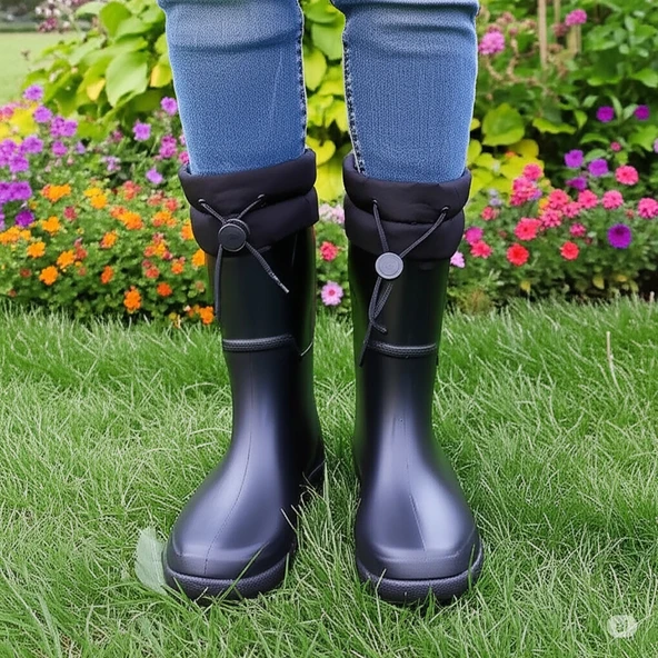 Konçlu Unisex Yağmur Çizmesi 36-40 Siyah ürün görseli 1