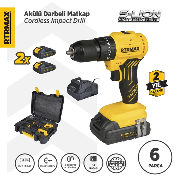 RTS5012 Şarjlı Darbeli Matkap Kömürsüz 54 Nm 2x2 Ah 20V Çift Akü S-Lion - Akü Dahil ürün görseli 1