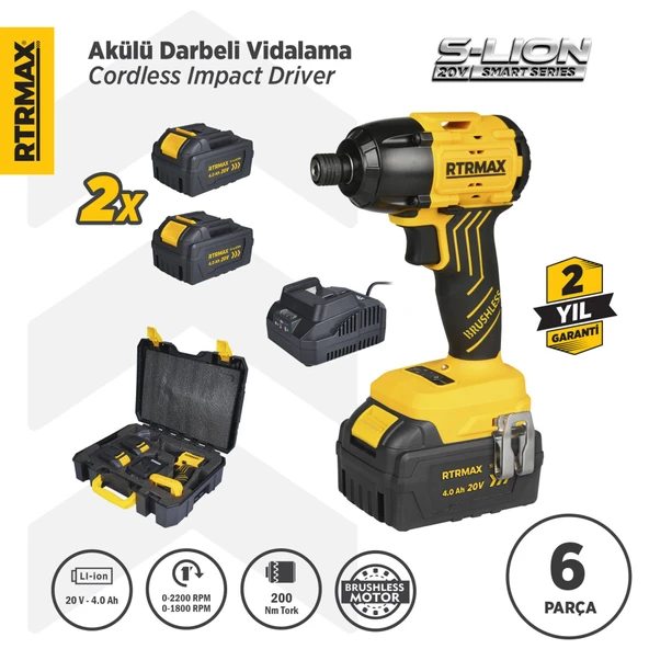 RTS5020 Şarjlı Torklu Vidalama Makinası Kömürsüz 200 Nm 2x4 Ah 20V Çift Akü S-Lion - Akü Dahil ürün görseli 1