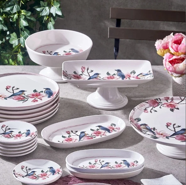 Fecra Pink Bird 18 Parça Servis ve Sunum Seti - Resim 2