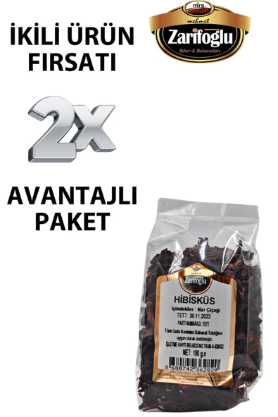 Zarifoğlu Hibisküs Nar Çiçeği Otu Bitkisi Şifalı Bitkiler 2 X 100 gr ürün görseli 1