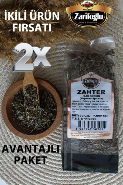 Zarifoğlu Zahter Dağ Kekiği Bitkisi Şifalı Bitkiler 2 X 70 gr ürün görseli 1