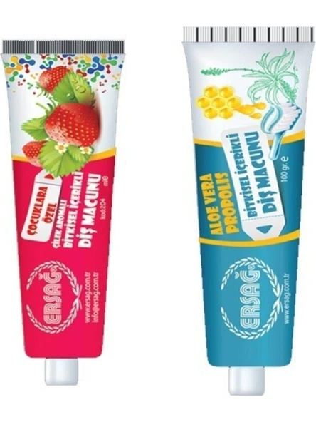 Ersağ Çilekli Diş Macunu 75 ML +Aloevera ve Misvak Özlü Diş Macunu 100 ml ürün görseli 1