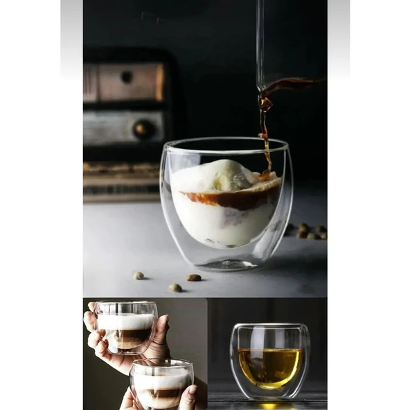 Snow Homs2 Adet - Çift Cidarlı Şeffaf Espresso Cam Bardak 250ML Ofis Ev Kahve ürün görseli 1
