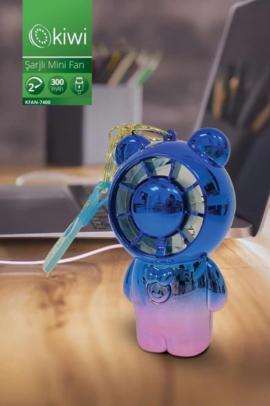 Kiwi KFAN-7400 Şarjlı Portatif Taşınabilir Ultra Sessiz Mini Fan Mavi ürün görseli 1