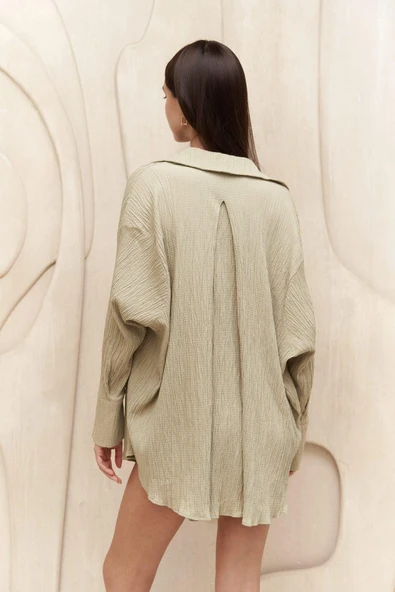 Mai Collection Durres Haki Oversize Gömlek - Resim 3