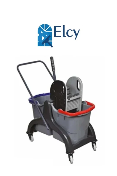ELCY Çift Kovalı Plastik Temizlik Ve Paspas Arabası Seti Plastik Standart Presli ürün görseli 1