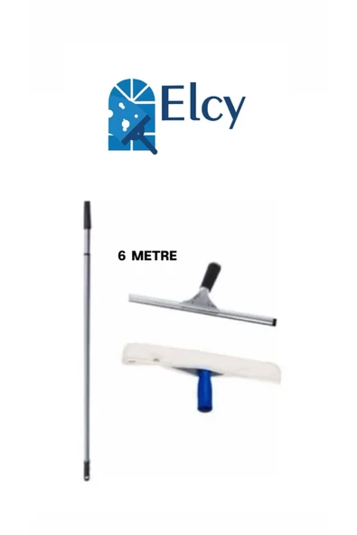 ELCY Cam Temizlik Seti 6 Metre Teleskopik Uzayabilen Metal Sap 35 Cm Cam Peluş Ve Cam Çekçeği ürün görseli 1
