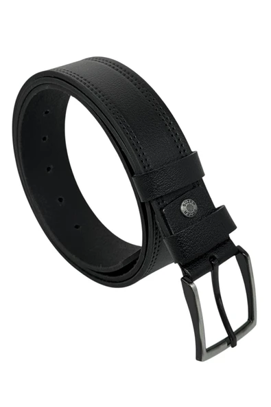 Siyah Hakiki Deri Desenli Çift Dikişli Model 4 cm. Genişlikli Spor Kemer  - 400-28 ürün görseli 1