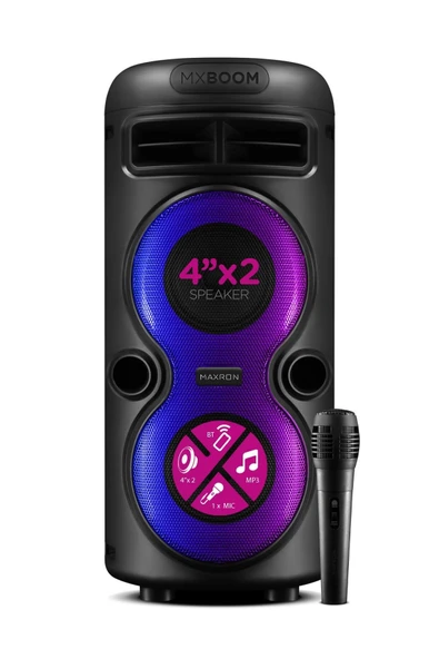 Maxron MXBoom Karaoke Mikrofonlu Bluetooth Hoparlör Parti Led Işıklı Ses Sistemi ürün görseli 1