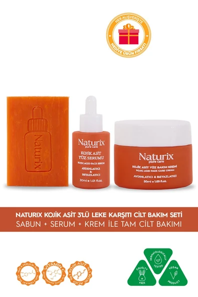 Kojik Asitli 3'lü Leke Karşıtı Cilt Bakım Seti | Sabun 100 gr + Serum 30ml + Krem 50 ml ürün görseli 1