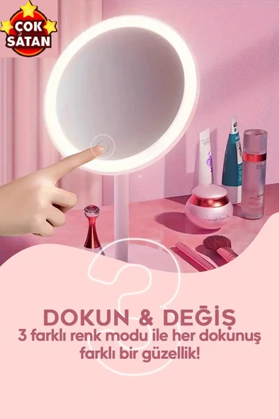 Işıklı Dokunmatik Makyaj Aynası Pembe & Beyaz 3 Kademeli Işık Ayarı 360° 10669 ürün görseli 1