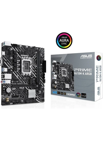 Asus Prıme H610M-K Argb Intel H610 Lga1700 Ddr5 5600 Hdmı Vga M2 Usb3.2 Aura Rgb Matx ürün görseli 1
