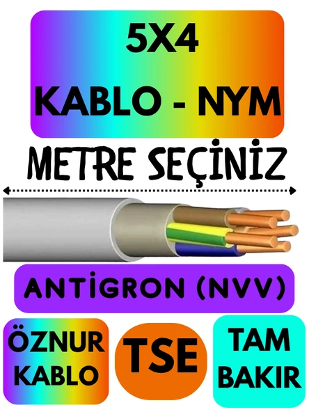 Öznur 5X4 ANTİGRON (NYM) Kablo (Gri) Metre Seçenekli ürün görseli 1