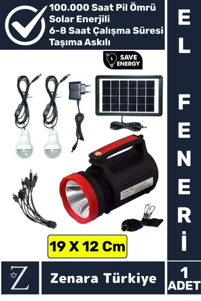 Kamp Avcı Deprem Solar Güneş Enerjili Uzun Çalışma Süreli Güçlü Beyaz Işık Şarjlı Fener Işıldak ürün görseli 1