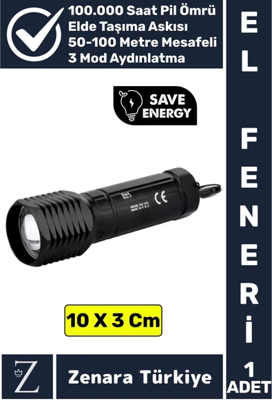 Kompakt Kamp Avcı Balıkçı Deprem Enerji Tasarrufu 3 Mod Güçlü Beyaz Işık Zoomlu Pilli Mini EL FENERİ ürün görseli 1
