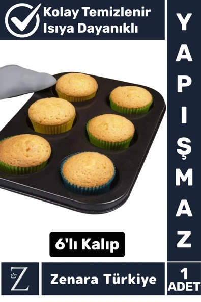 Yüksek Kalite Isıya Dayanıklı Yanmaz Yapışmaz Kolay Temizlenir Kek Brownie Cupcake 6lı Muffin Kalıbı ürün görseli 1
