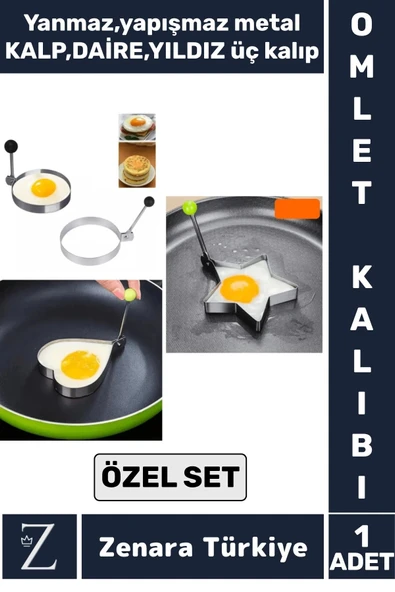 Dayanıklı Yanmaz Yapışmaz Kahvaltı Yumurta Omlet Krep Pişirme KALP DAİRE YILDIZ Eğlenceli Özel Set ürün görseli 1