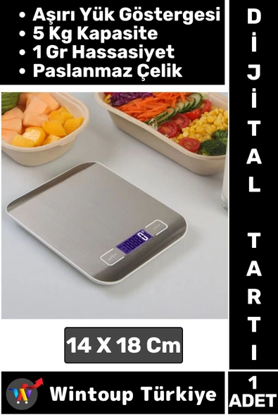 Premium 5 Kg Kapasiteli 1 Gr Hassasiyet Dijital Ekran Paslanmaz Çelik Hassas Mutfak Tartısı Terazi ürün görseli 1