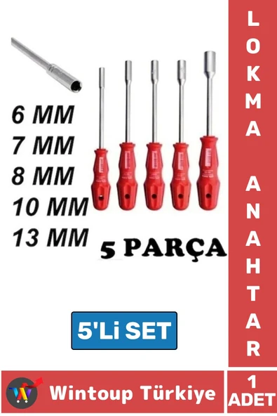 Premium Ergonomik Kaymaz Kauçuk Sap Lokma Anahtar Tornavida 6/7/8/10/13/mm 5'li SET ürün görseli 1