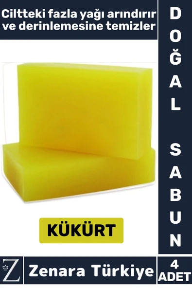 Bitkisel Organik Doğal Saç Yüz Vücut El Kullanım Yağ Arındırıcı Cilt Temizleyici Sabun KÜKÜRT 4 Adet ürün görseli 1