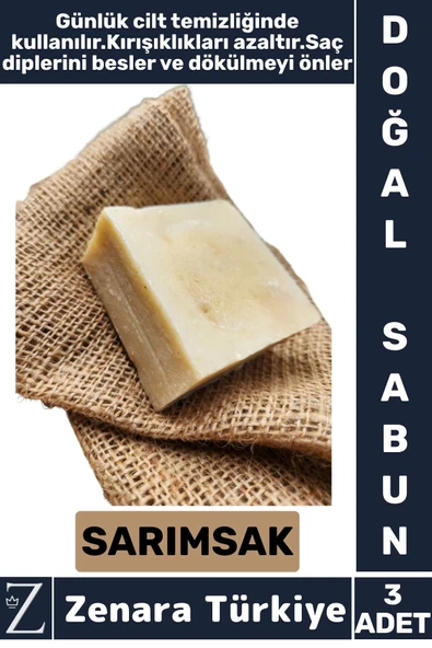 Bitkisel Organik Doğal Saç Yüz Vücut El Kullanım Cilt Temizleyici Saç Besleyen Sabun SARIMSAK 3 Adet ürün görseli 1