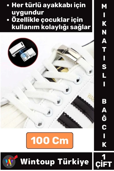 Çocuk Genç Yetişkin Şık Klipsli Manyetik Lastikli Pratik Mıknatıslı Ayakkabı Bağcığı 100 Cm 1 Çift ürün görseli 1