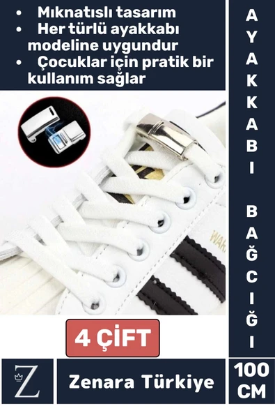 Tüm Yaşlar İçin Şık Klipsli Manyetik Lastikli Pratik Mıknatıslı Çocuk Ayakkabı Bağcığı 100 Cm-4 Çift ürün görseli 1