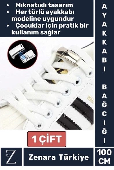 Tüm Yaşlar İçin Şık Klipsli Manyetik Lastikli Pratik Mıknatıslı Çocuk Ayakkabı Bağcığı 100 Cm-1 Çift ürün görseli 1