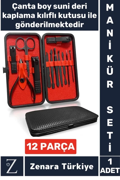 Kompakt El Yüz Tırnak Ayak Bakım Taşınabilir Cep Boy Özel Çantalı 12 Parça Manikür Pedikür Seti ürün görseli 1