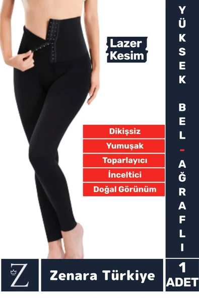 Gündelik Doğal Görünüm 2 Beden İncelten Vücut Toparlayan LAZER KESİM Yüksek Bel Ağraflı Korseli TAYT ürün görseli 1