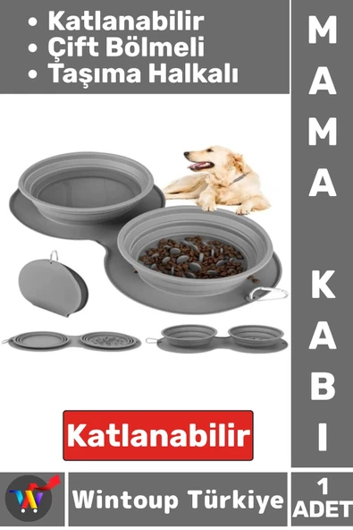 Kompakt Katlanabilir Evcil Hayvan Kedi Köpek Taşıma Kancalı Ayarlanabilir Çift Bölmeli Mama Su Kabı ürün görseli 1
