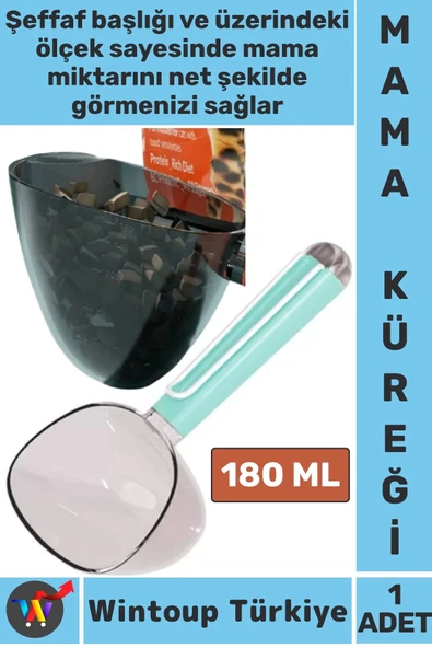 Ergonomik Tutuş Dayanıklı Plastik Hijyenik Klipsli Ölçekli Şeffaf Kedi Köpek Mama Küreği 180 ML ürün görseli 1