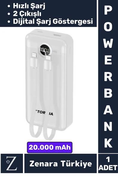 Kompakt Kamp Piknik Taşınabilir Şarj 2 Çıkış Dijital Şarj Göstergeli Hızlı Şarj 20.000 mAh POWERBANK ürün görseli 1