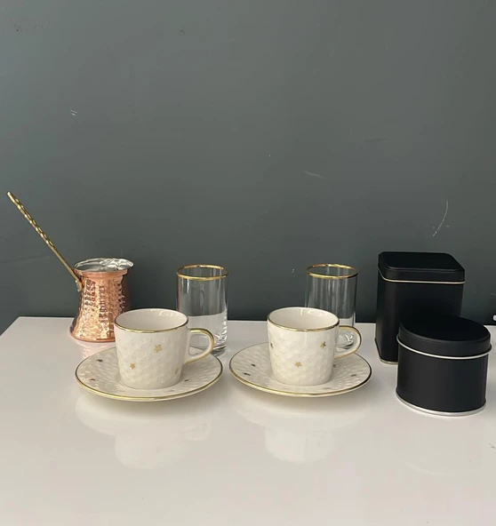 DECORIUM YILDIZLI ALTIN  9 PARÇA KAHVE FİNCAN TAKIMI ürün görseli 1