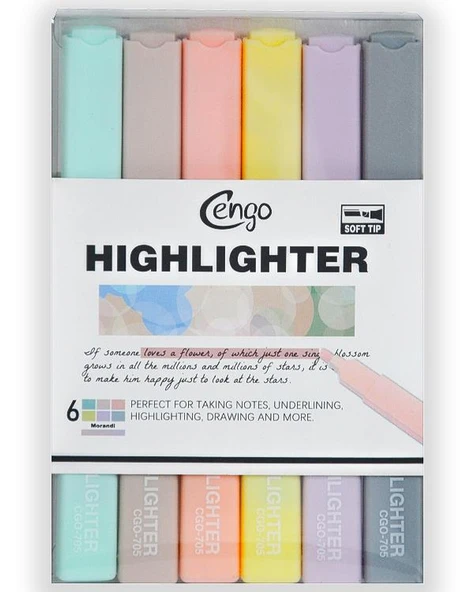 Cengo Kare Tipi Highlighter Fosforlu Kalem Morandi Renkler 6lı Set CGO705 ürün görseli 1