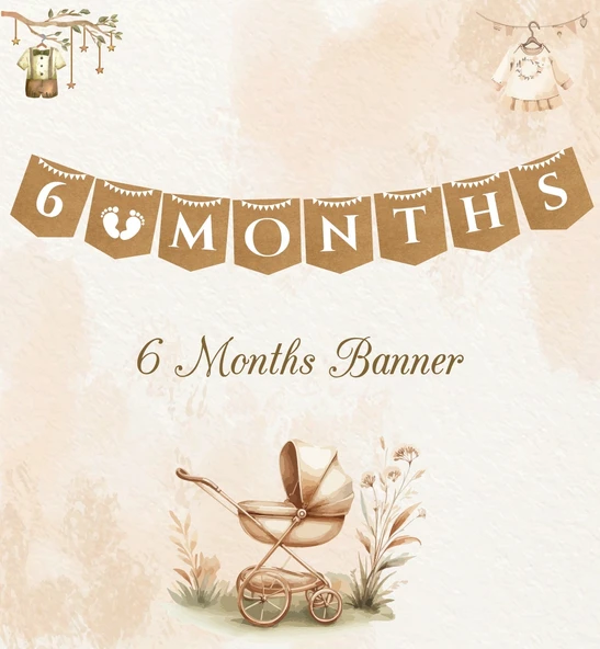 Yarım Yaş Partisi 6 Months Temalı Kraft Banner ürün görseli 1
