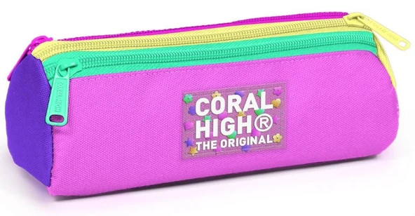 Coral High Kız Çocuk Üç Bölmeli Pembe Yeşil İlkokul ve Ortaokul Okul Kalem Çantası ürün görseli 1